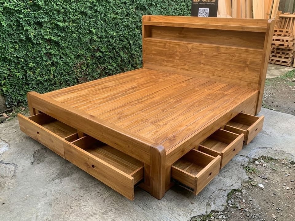Storage Bed, Bookshelf Headboard, eight drawers