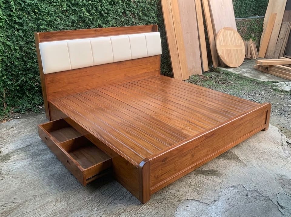 Storage Bed, Upholstered White Headboard