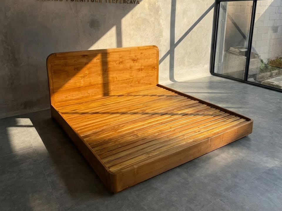 Low Platform Bed, Cane-Panel Headboard