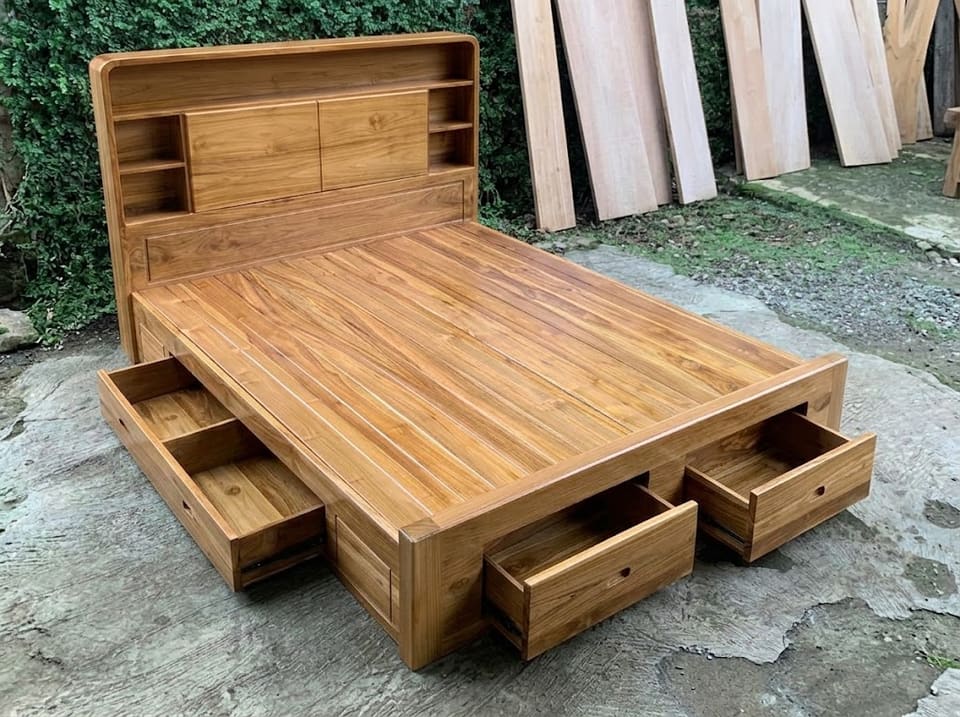 Single Storage Bed, Bookshelf Headboard, six drawers