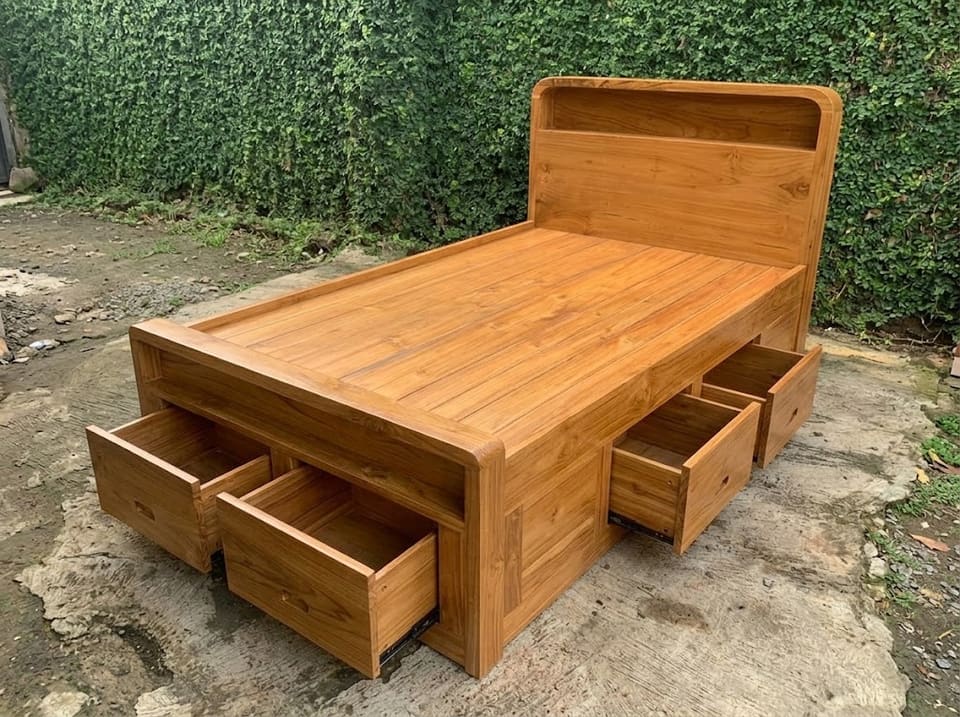 Platform Bed, Cane-Panel Headboard and Footboard