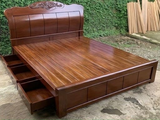 Storage Bed, Ornate Carved Headboard