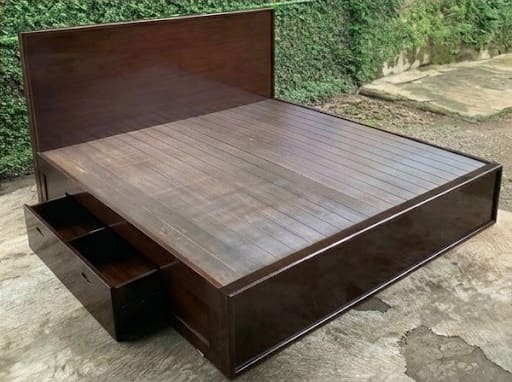 Storage Bed, Simple Panel Headboard — Dark