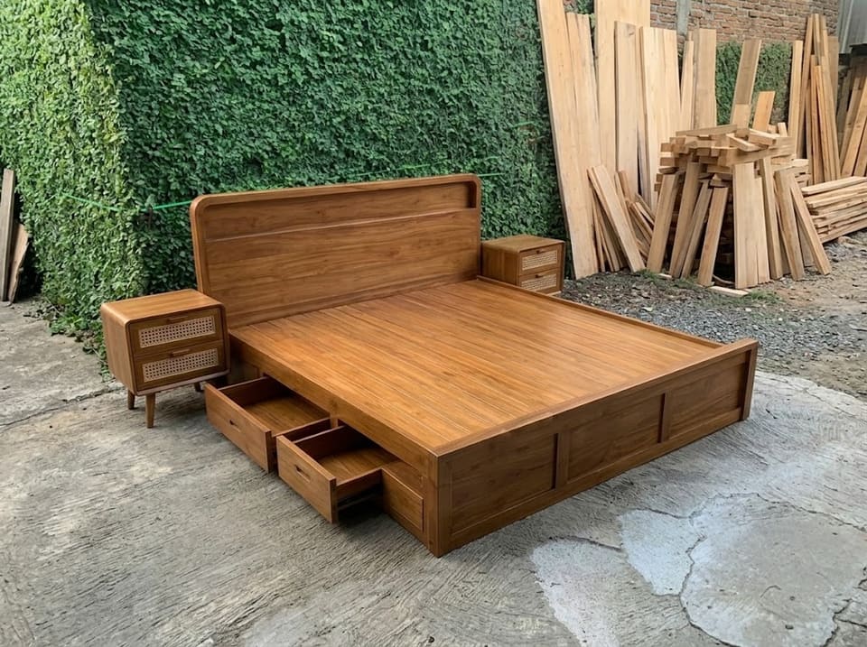 Storage Bed, Rounded Headboard with Shelf and Side Tables