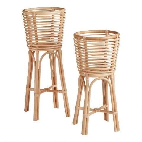 Rattan Planter Stand Set — Woven Band