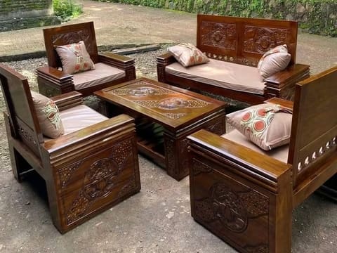 Carved Teak Living Set