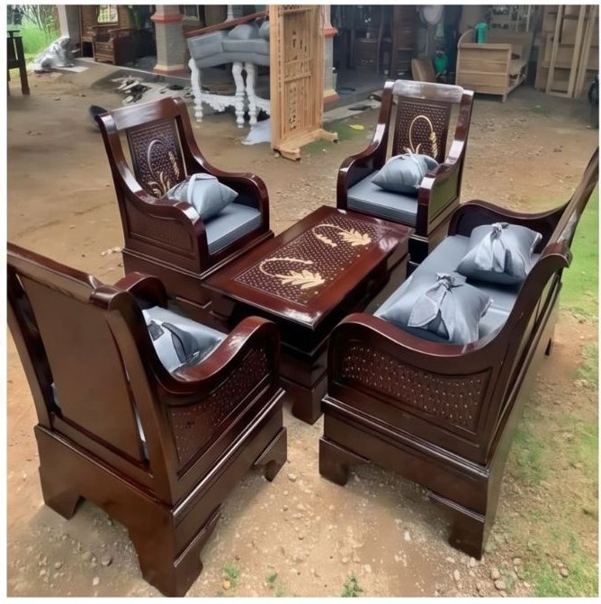 Carved Teak Salon Chair Set
