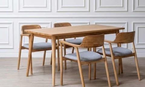 Open-Arm Dining Set, four upholstered chairs