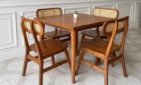 Square Dining Set, four cane-back chairs