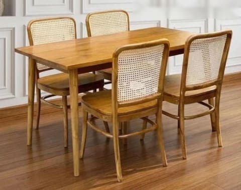 Cane-Back Dining Set, four chairs