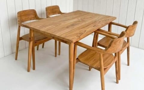 Plank-Top Dining Set, four armchairs