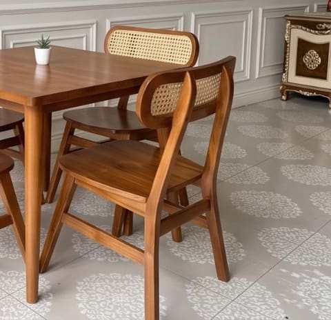 Cane-Back Square Dining Set, four chairs