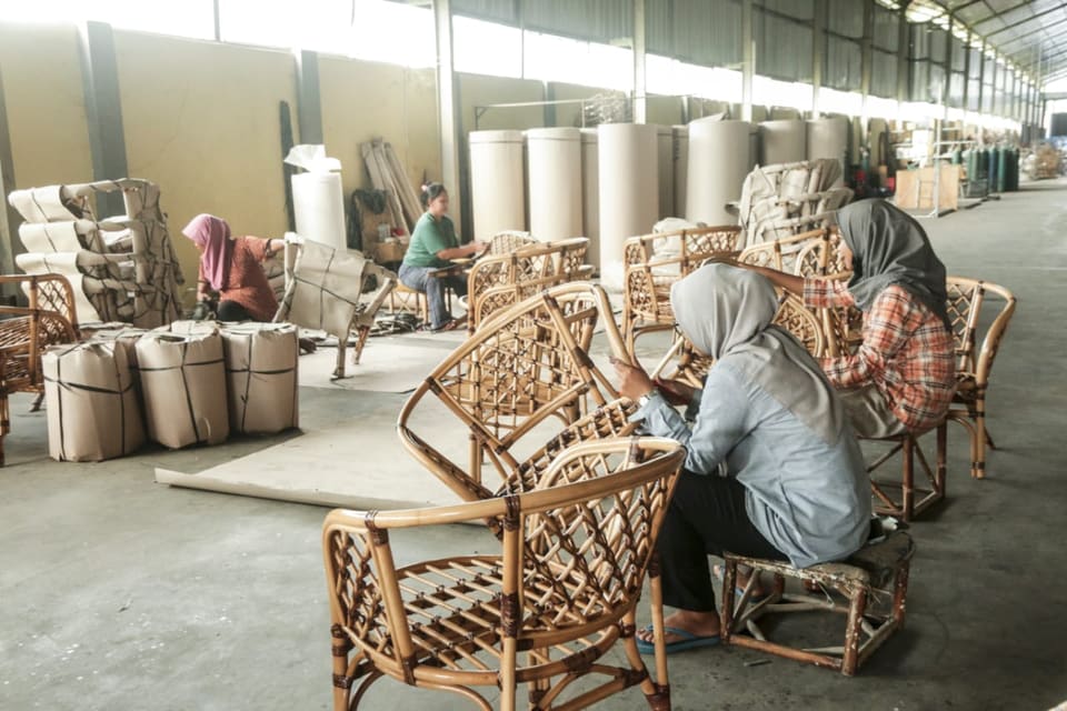 Chairs wrapped in paper for export